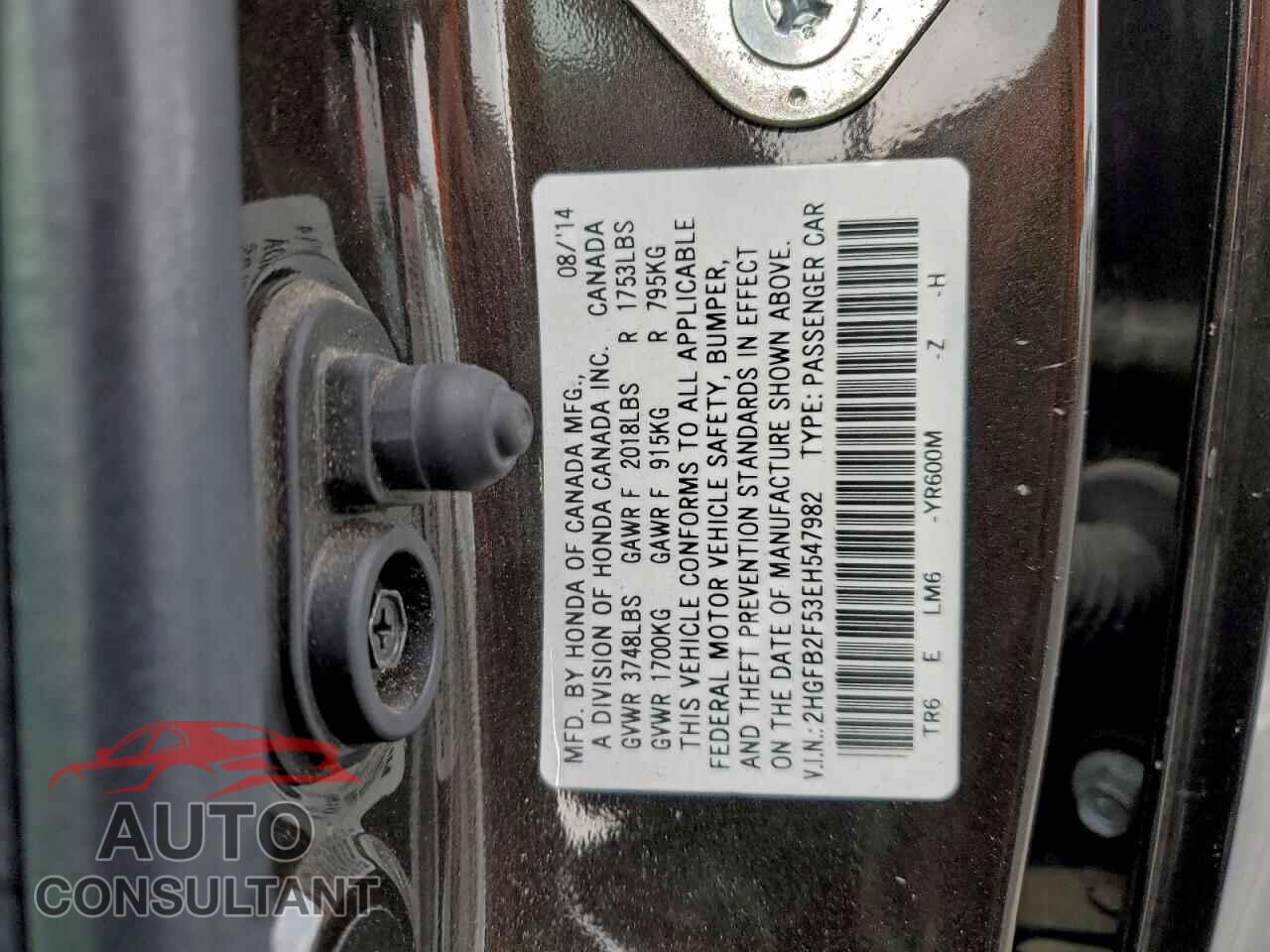 HONDA CIVIC 2014 - 2HGFB2F53EH547982