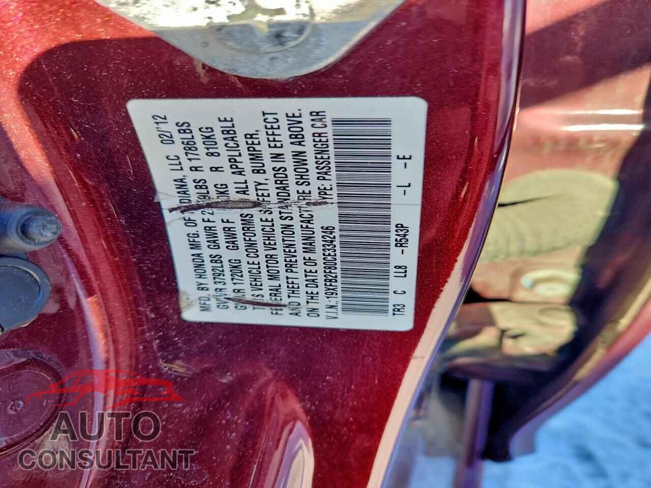 HONDA CIVIC 2012 - 19XFB2F80CE334246