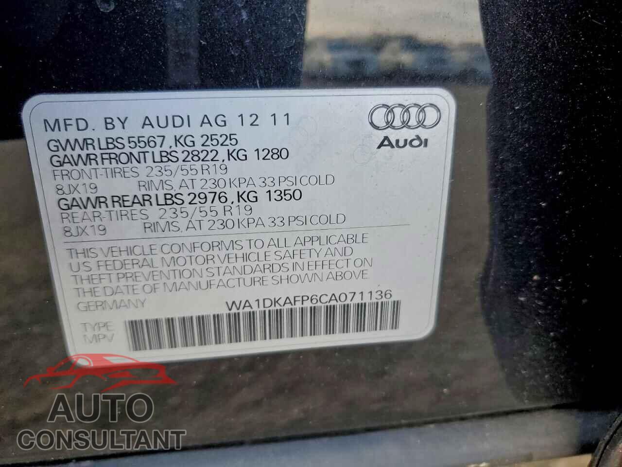 AUDI Q5 2012 - WA1DKAFP6CA071136