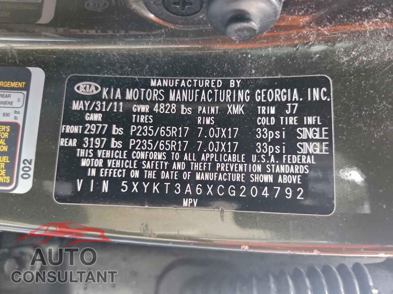KIA SORENTO 2012 - 5XYKT3A6XCG204792