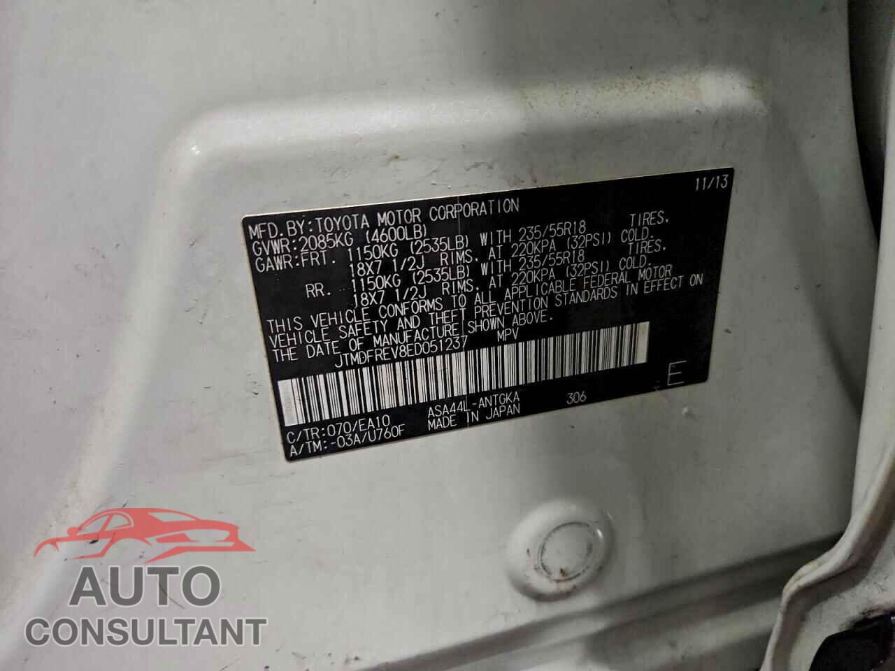 TOYOTA RAV4 2014 - JTMDFREV8ED051237