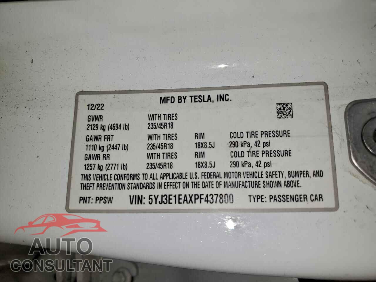 TESLA MODEL 3 2023 - 5YJ3E1EAXPF437800