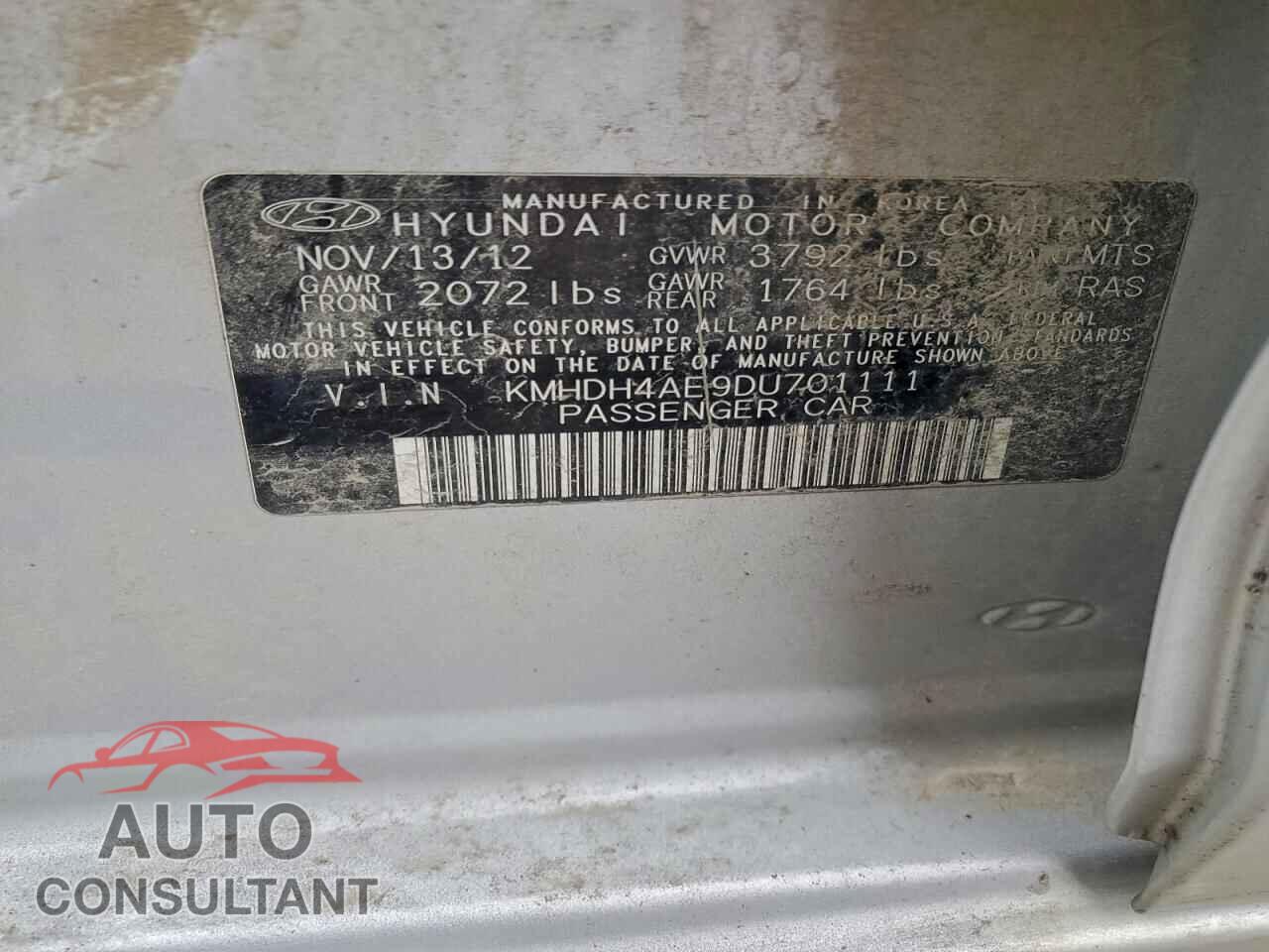 HYUNDAI ELANTRA 2013 - KMHDH4AE9DU701111