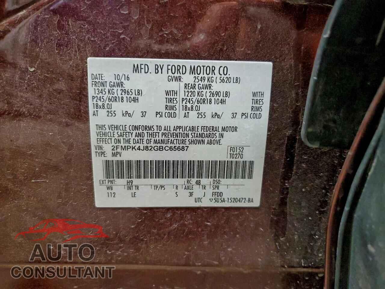FORD EDGE 2016 - 2FMPK4J82GBC65687