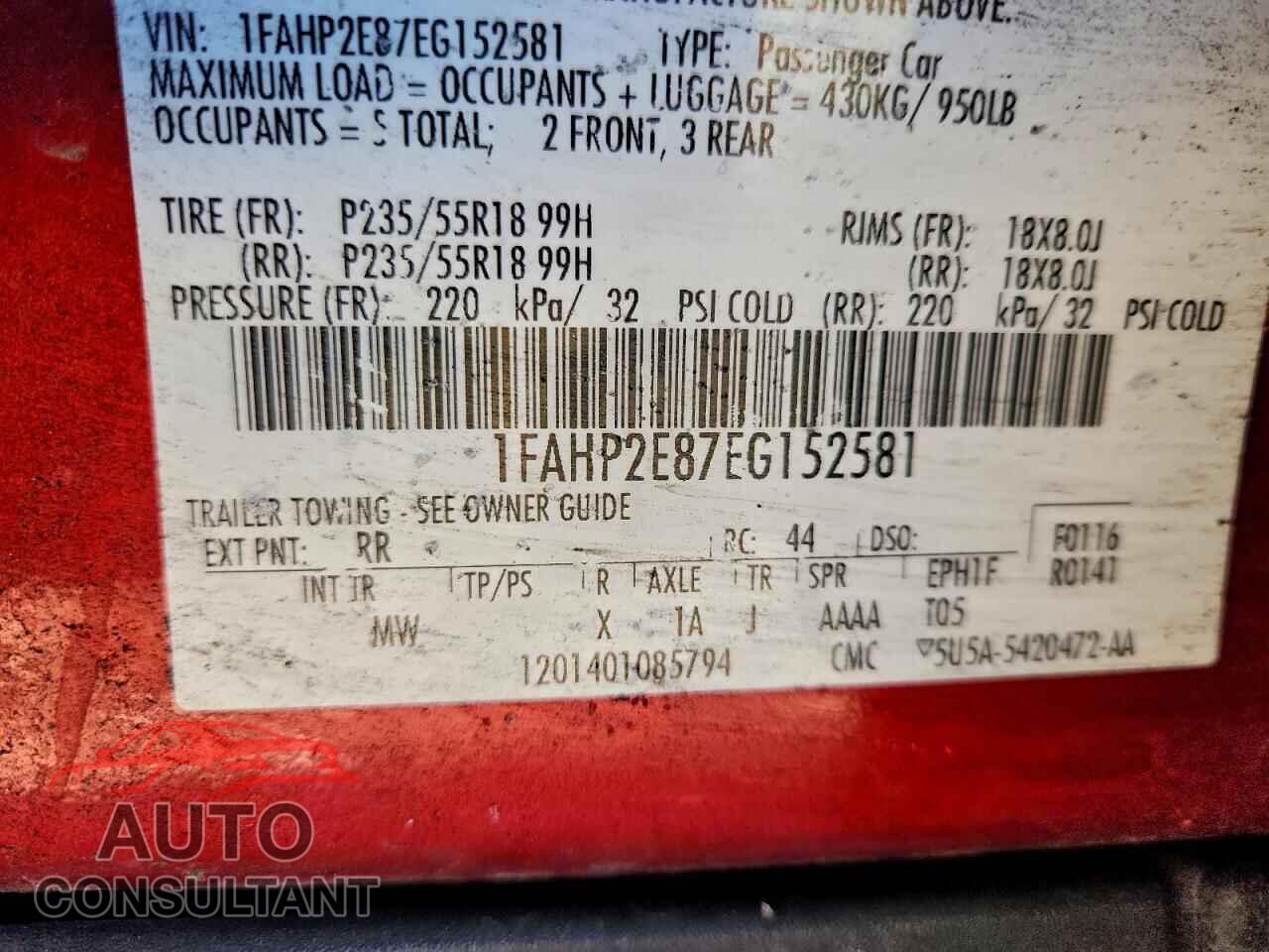 FORD TAURUS 2014 - 1FAHP2E87EG152581