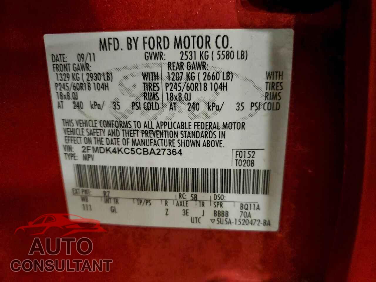 FORD EDGE 2012 - 2FMDK4KC5CBA27364