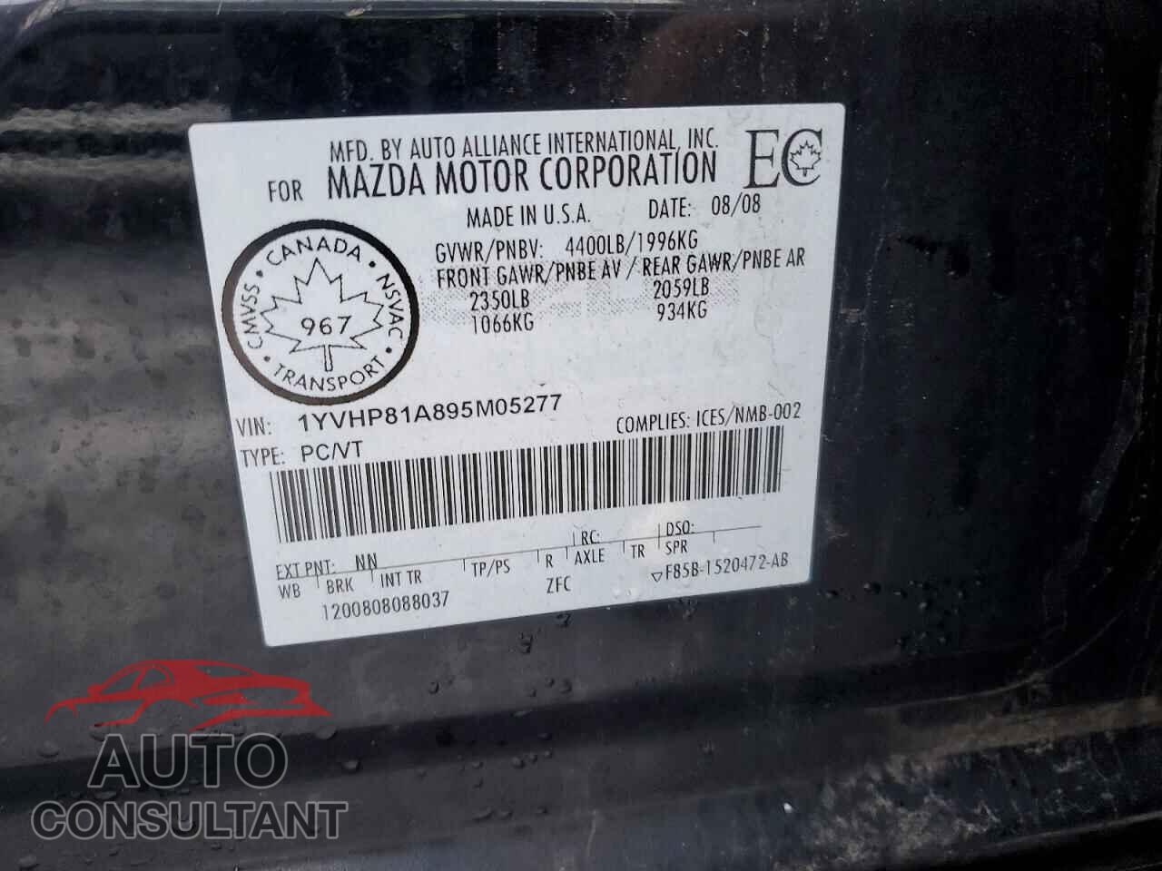 MAZDA 6 2009 - 1YVHP81A895M05277