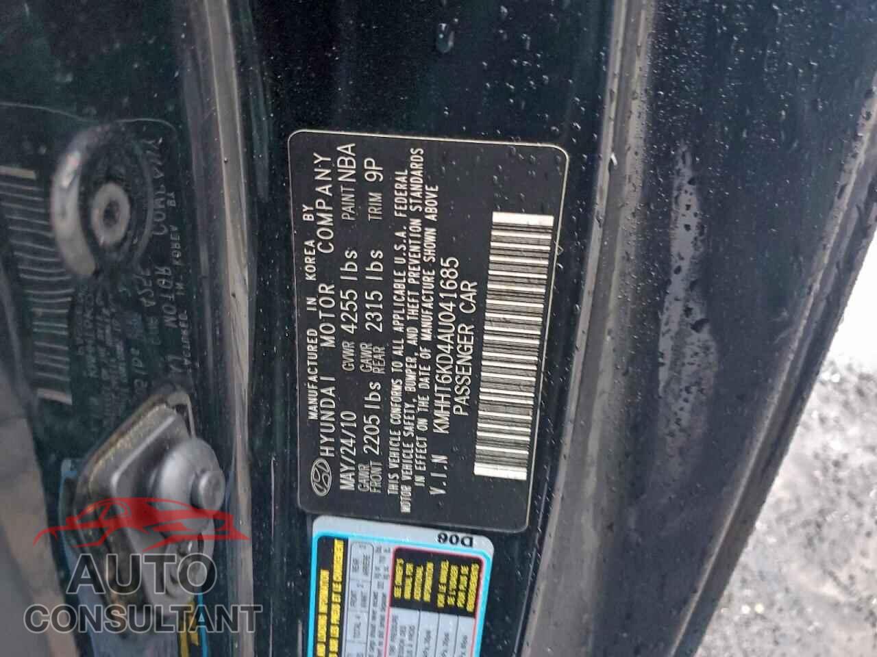 HYUNDAI GENESIS 2010 - KMHHT6KD4AU041685