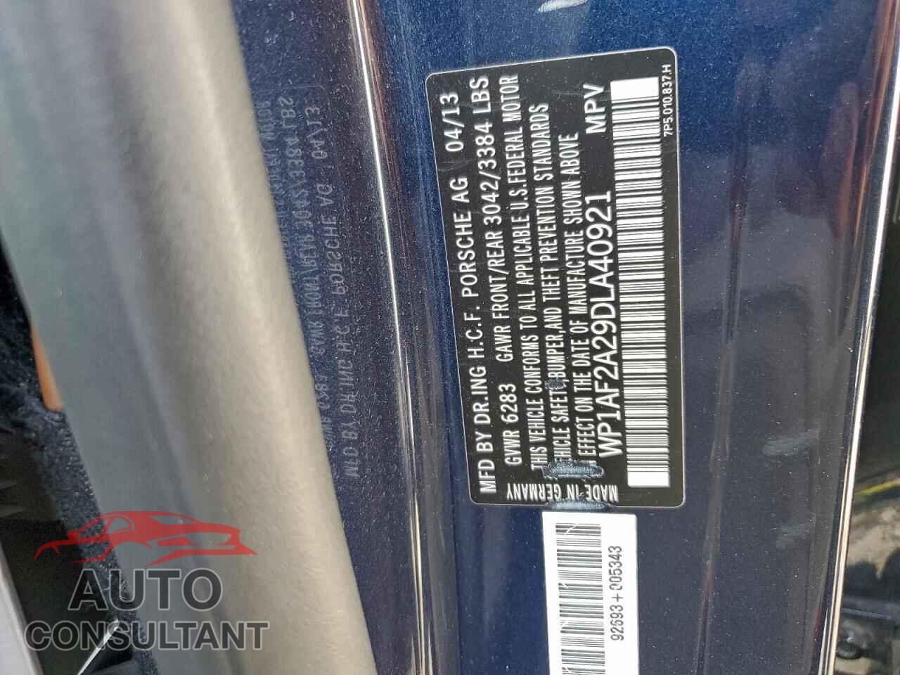PORSCHE CAYENNE 2013 - WP1AF2A29DLA40921