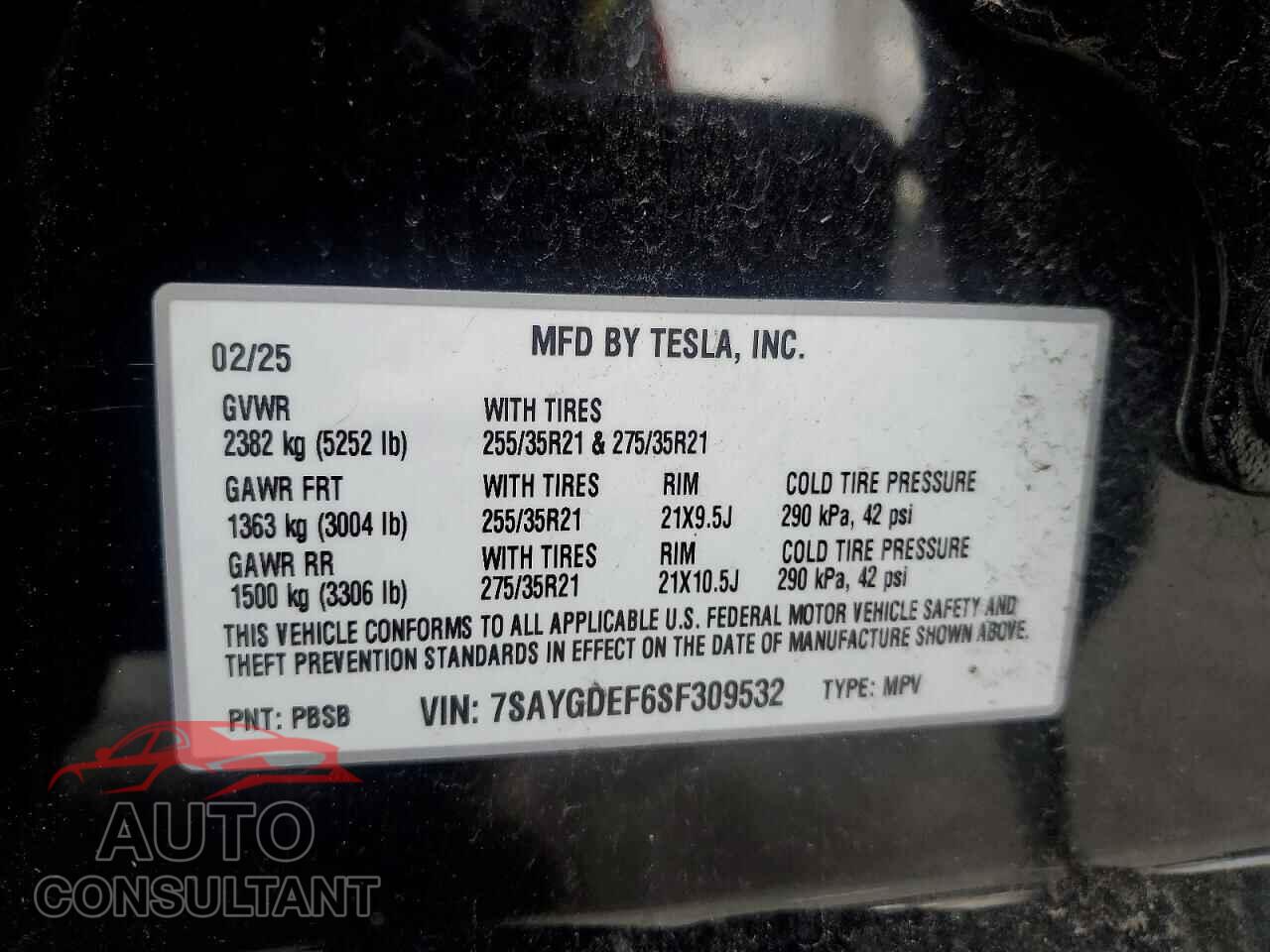 TESLA MODEL Y 2025 - 7SAYGDEF6SF309532