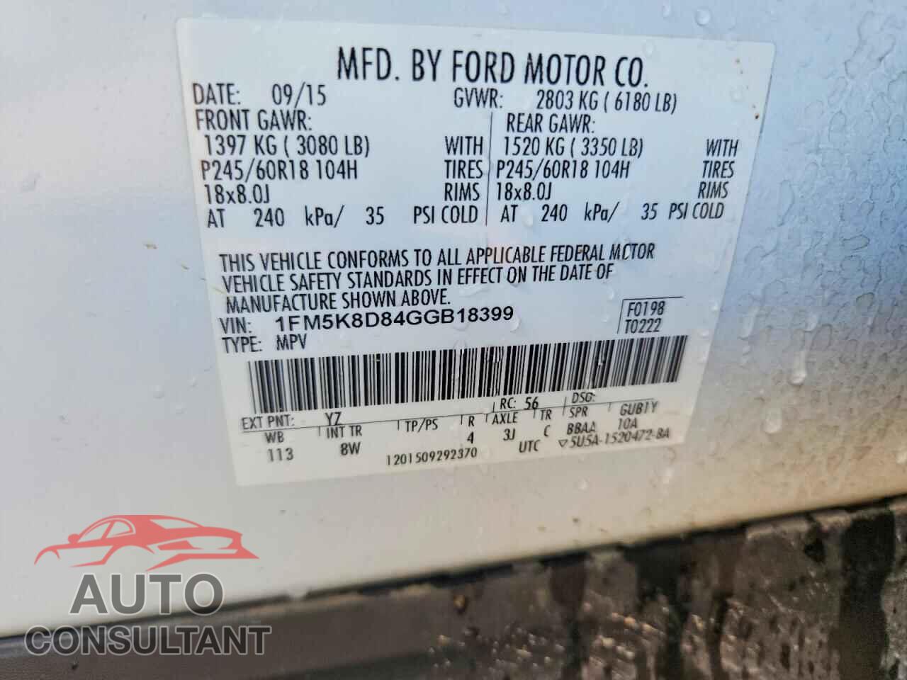 FORD EXPLORER 2016 - 1FM5K8D84GGB18399