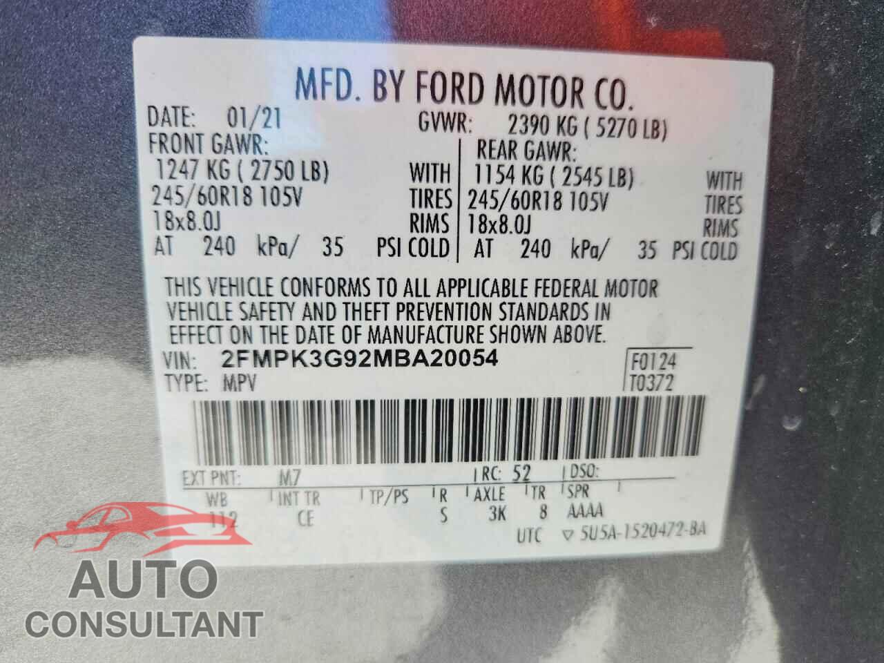 FORD EDGE 2021 - 2FMPK3G92MBA20054