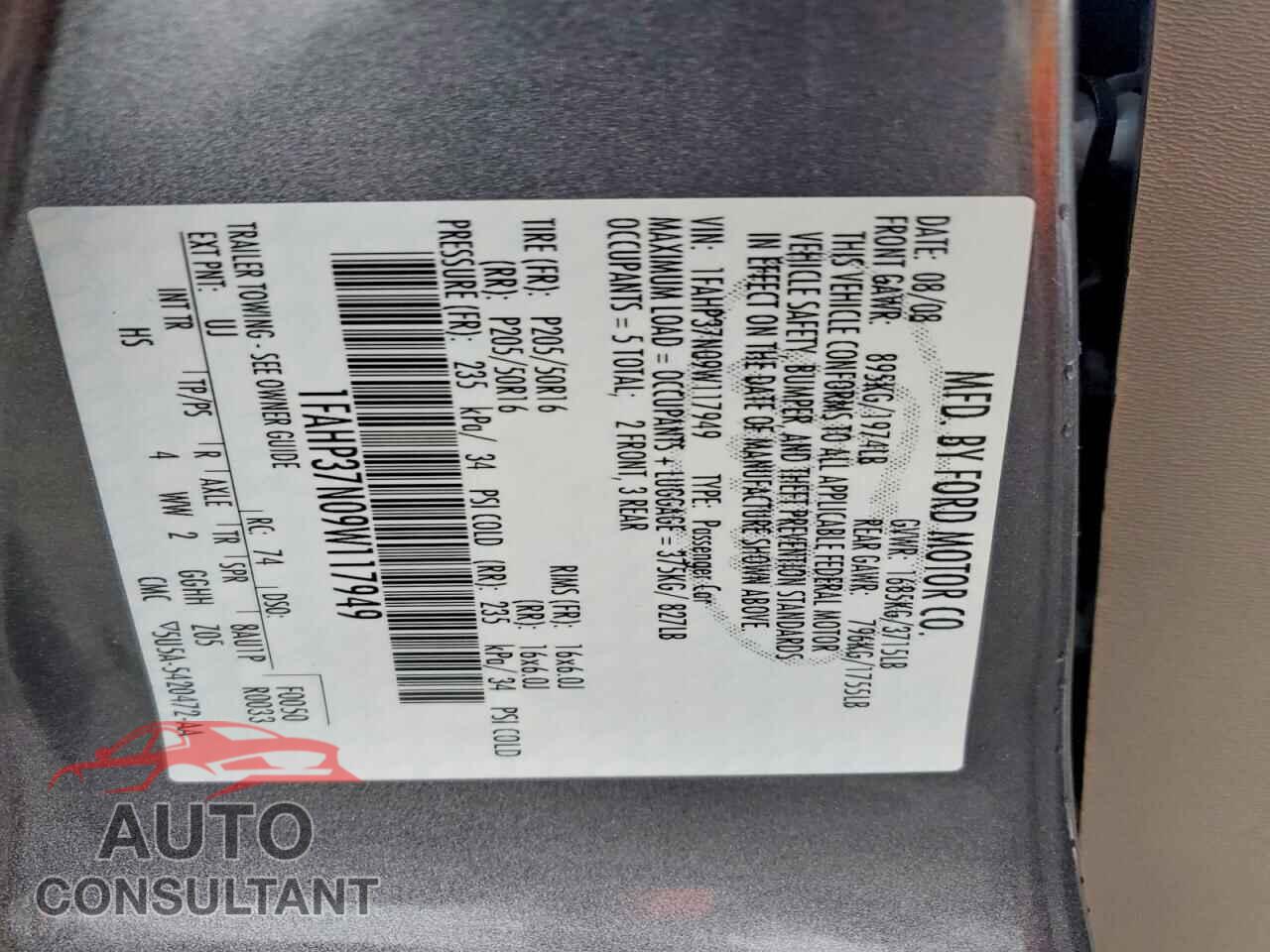 FORD FOCUS 2009 - 1FAHP37N09W117949