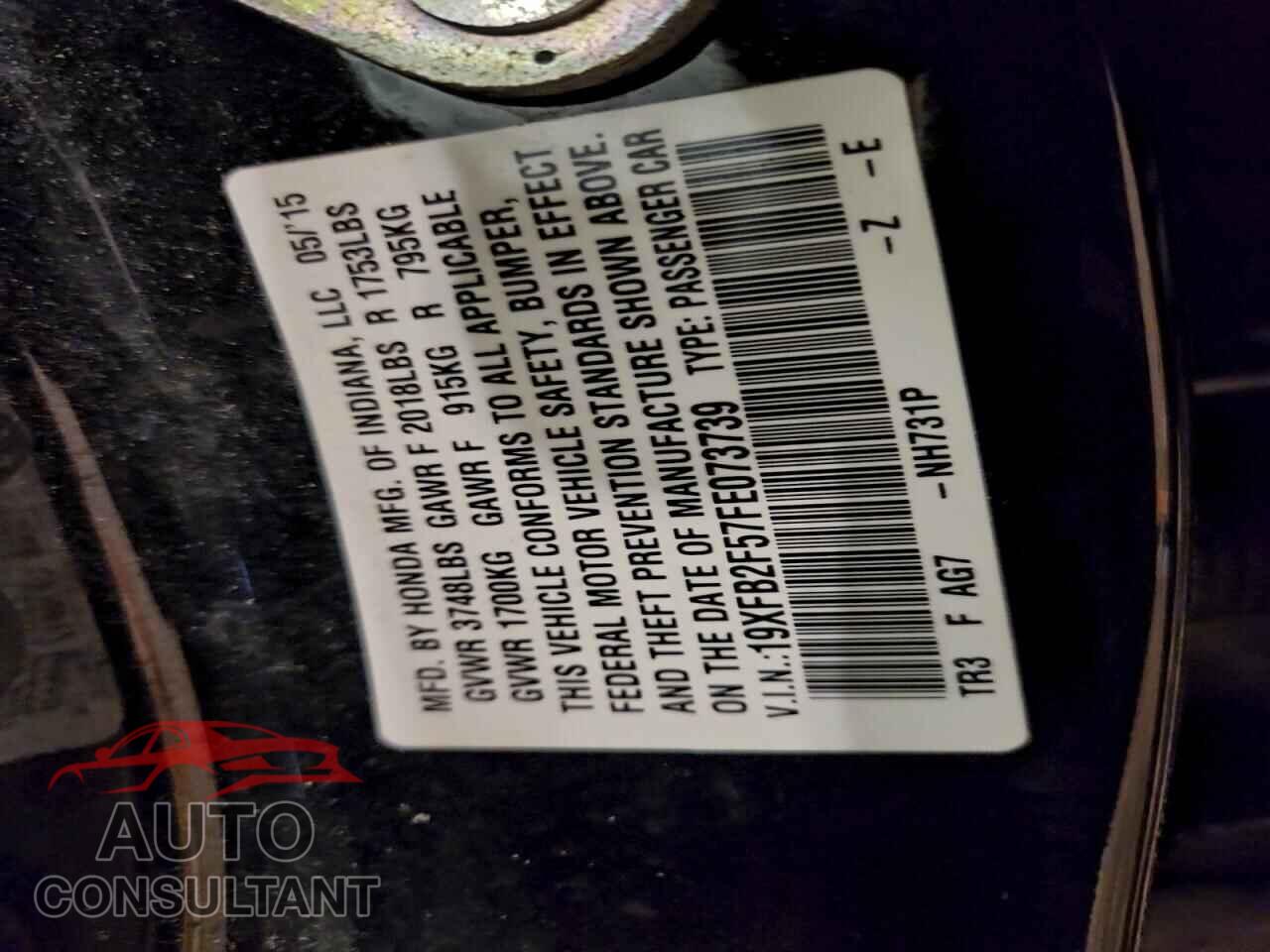 HONDA CIVIC 2015 - 19XFB2F57FE073739
