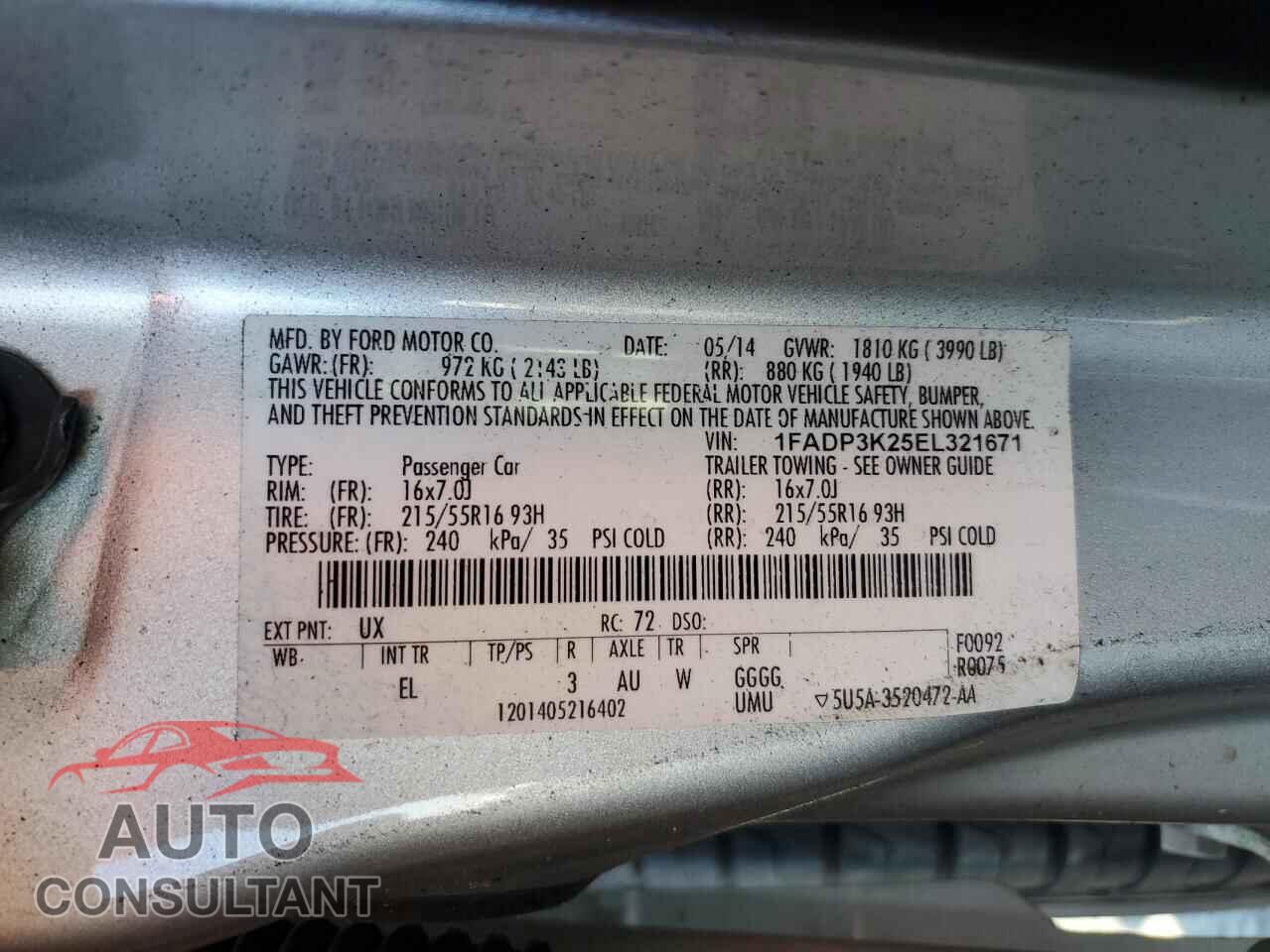 FORD FOCUS 2014 - 1FADP3K25EL321671