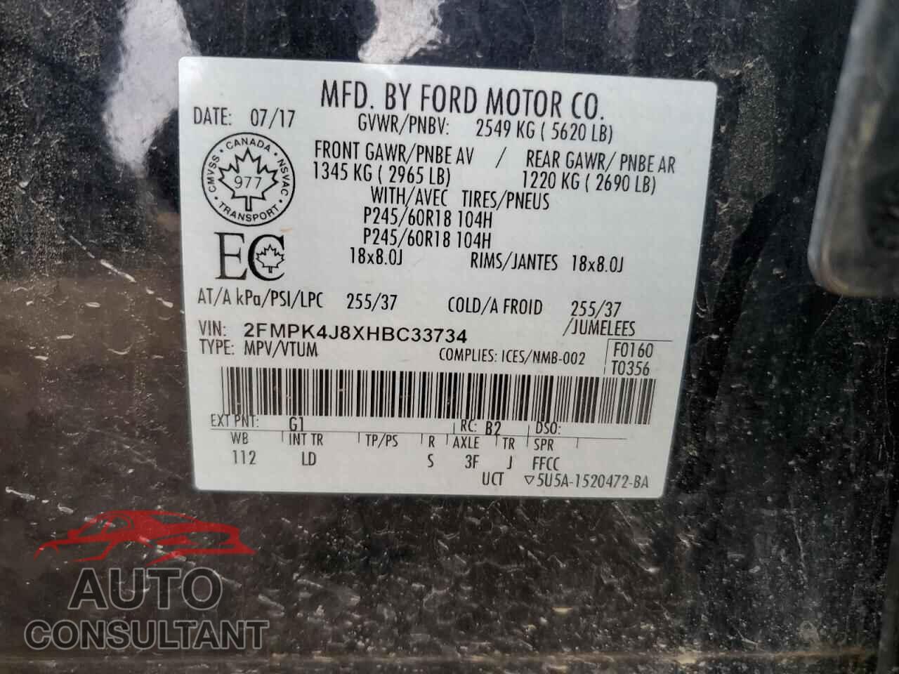 FORD EDGE 2017 - 2FMPK4J8XHBC33734