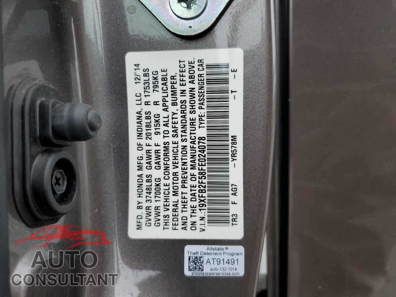 HONDA CIVIC 2015 - 19XFB2F58FE024078