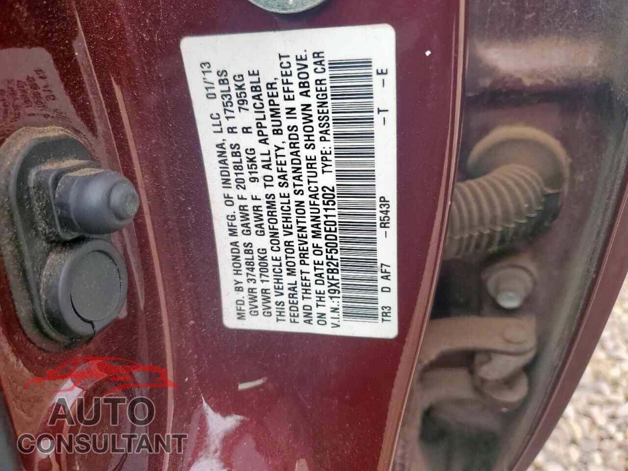 HONDA CIVIC 2013 - 19XFB2F50DE011502