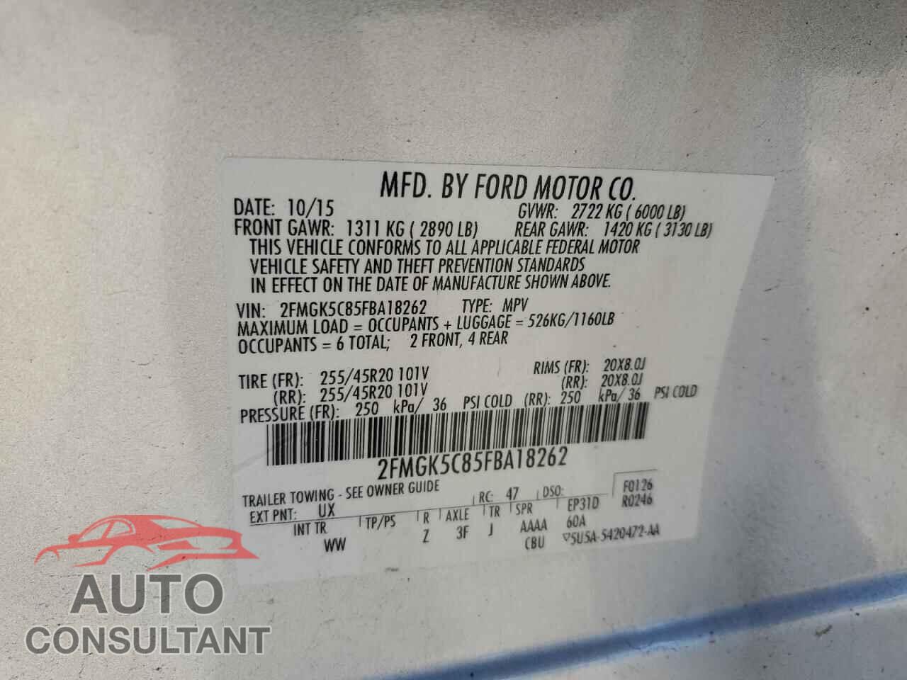 FORD FLEX 2015 - 2FMGK5C85FBA18262