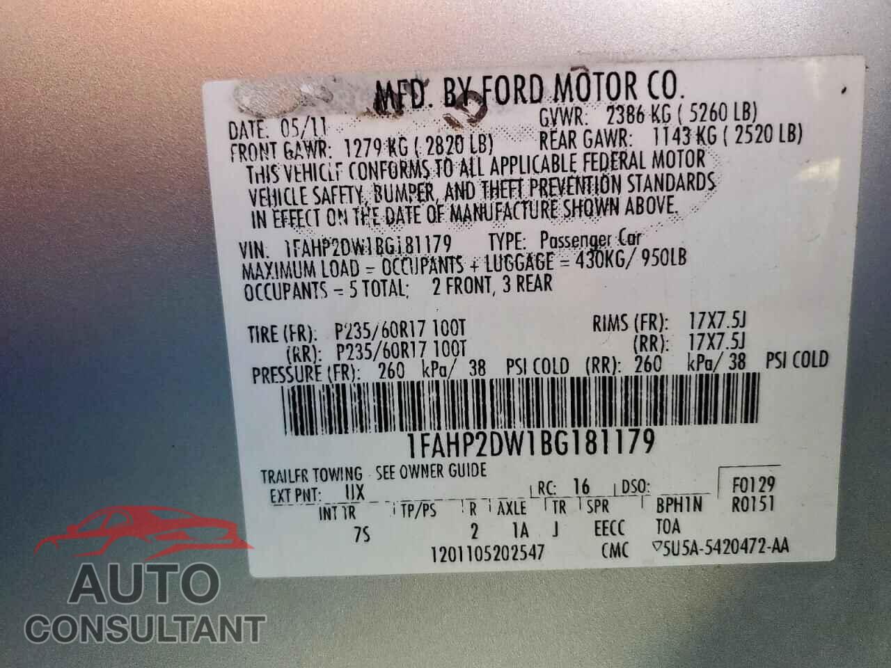 FORD TAURUS 2011 - 1FAHP2DW1BG181179