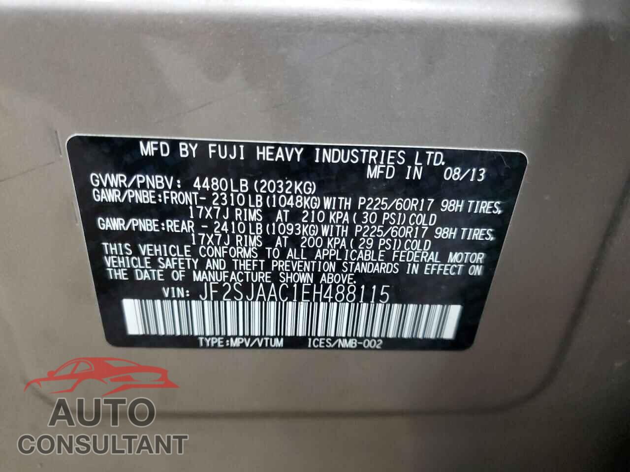 SUBARU FORESTER 2014 - JF2SJAAC1EH488115
