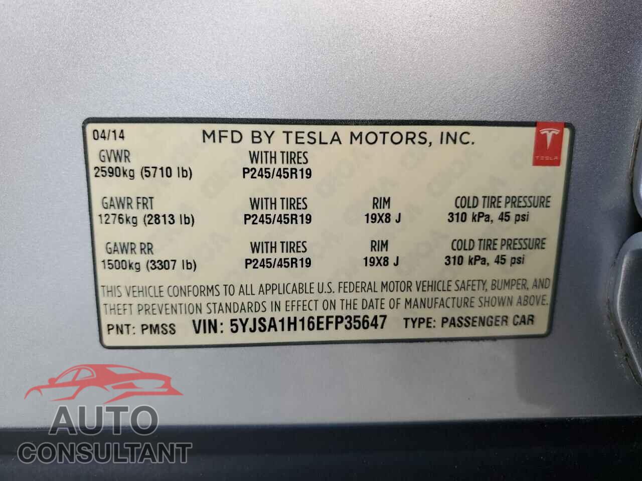 TESLA MODEL S 2014 - 5YJSA1H16EFP35647