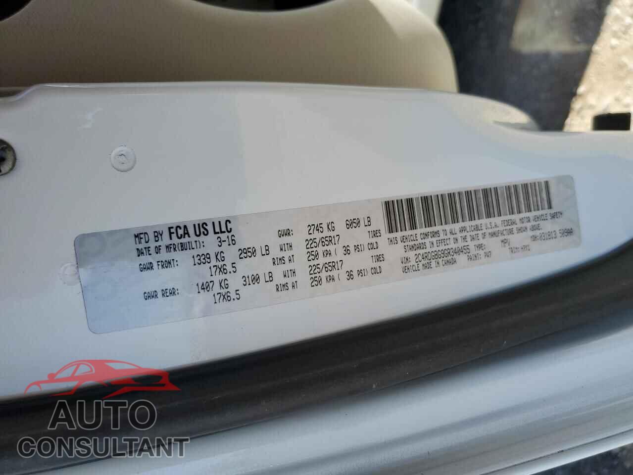 DODGE CARAVAN 2016 - 2C4RDGBG9GR340455