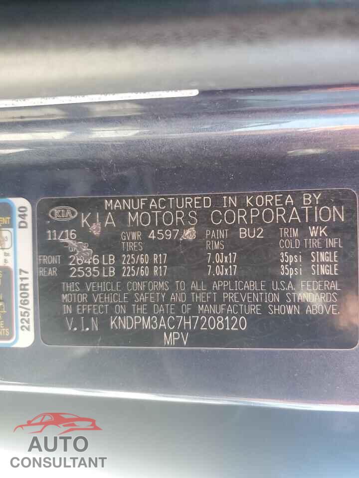 KIA SPORTAGE 2017 - KNDPM3AC7H7208120