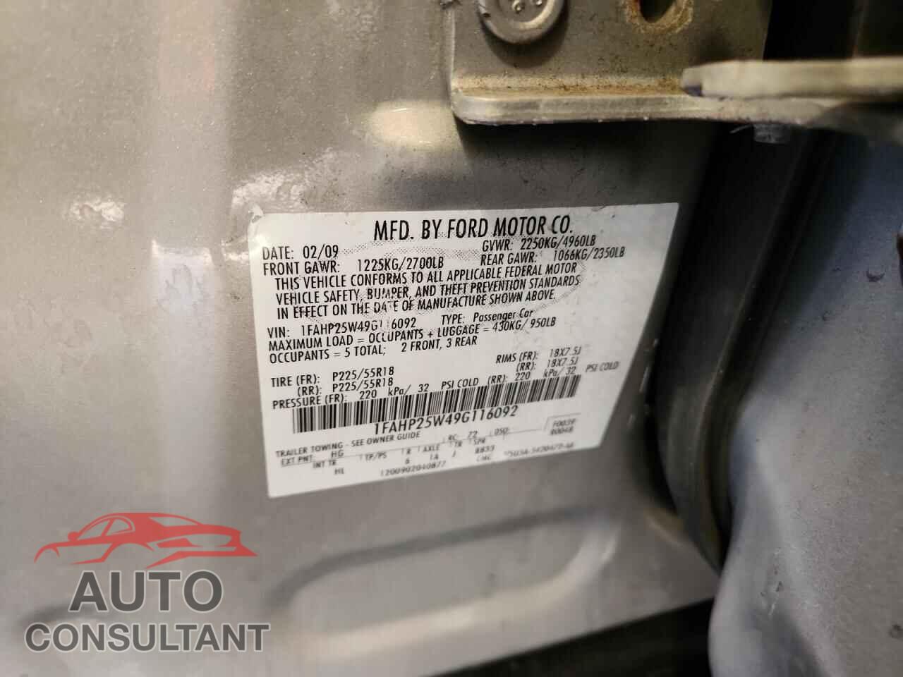 FORD TAURUS 2009 - 1FAHP25W49G116092
