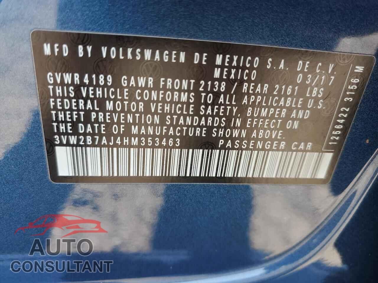 VOLKSWAGEN JETTA 2017 - 3VW2B7AJ4HM353463