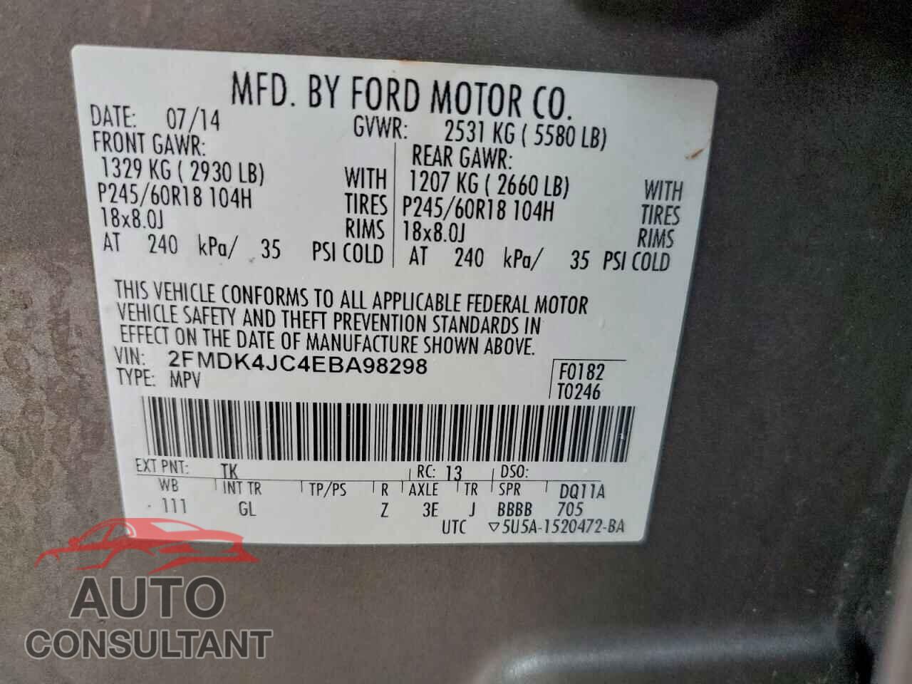 FORD EDGE 2014 - 2FMDK4JC4EBA98298