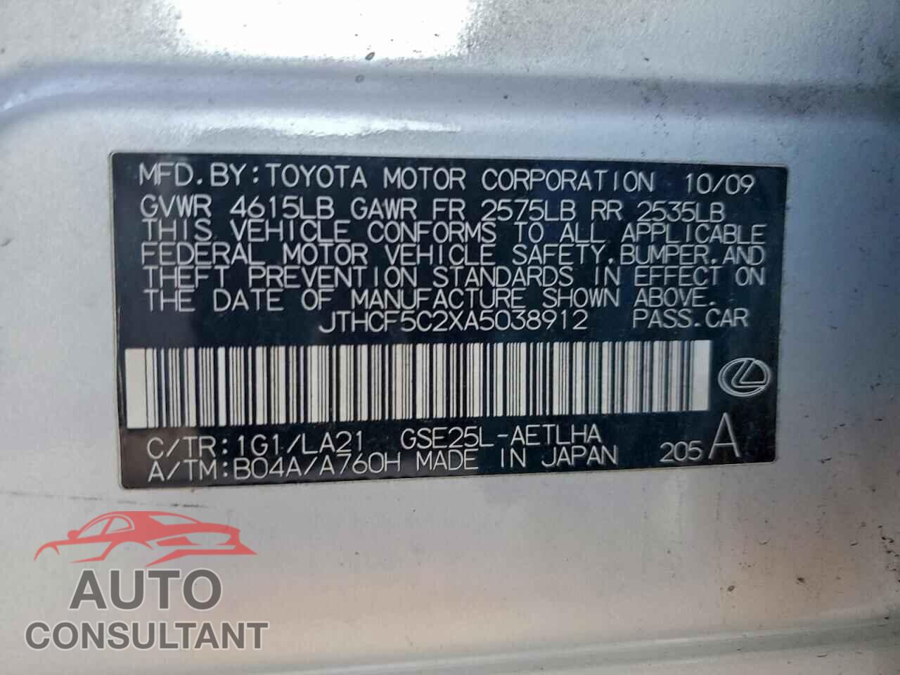 LEXUS IS 2010 - JTHCF5C2XA5038912