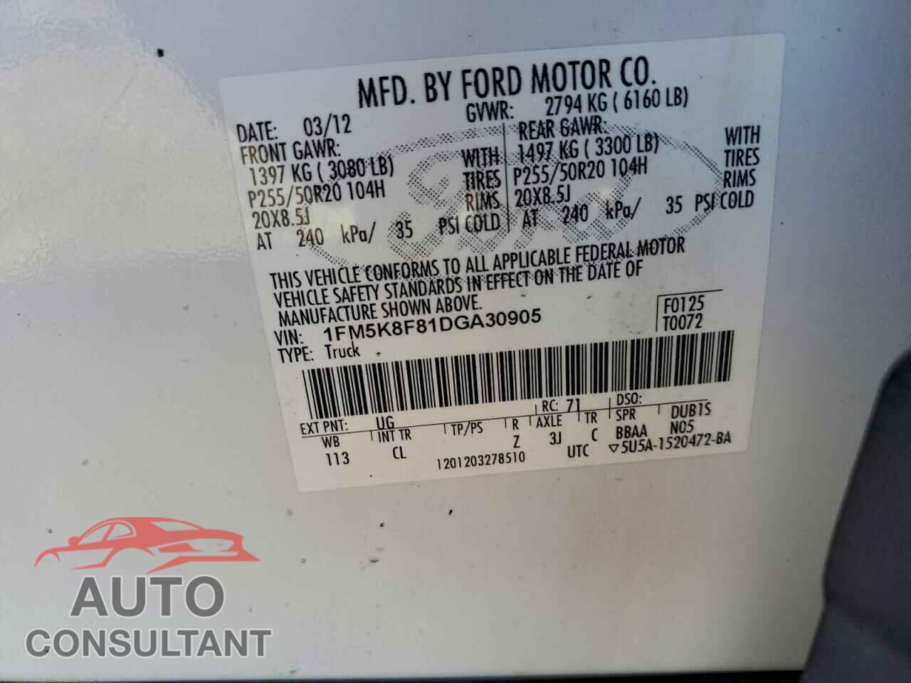 FORD EXPLORER 2013 - 1FM5K8F81DGA30905