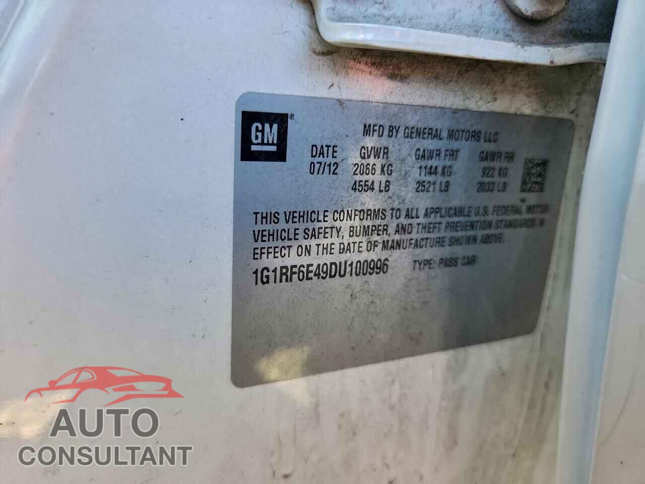 CHEVROLET VOLT 2013 - 1G1RF6E49DU100996