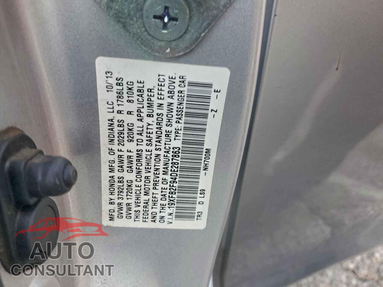 HONDA CIVIC 2013 - 19XFB2F94DE287863
