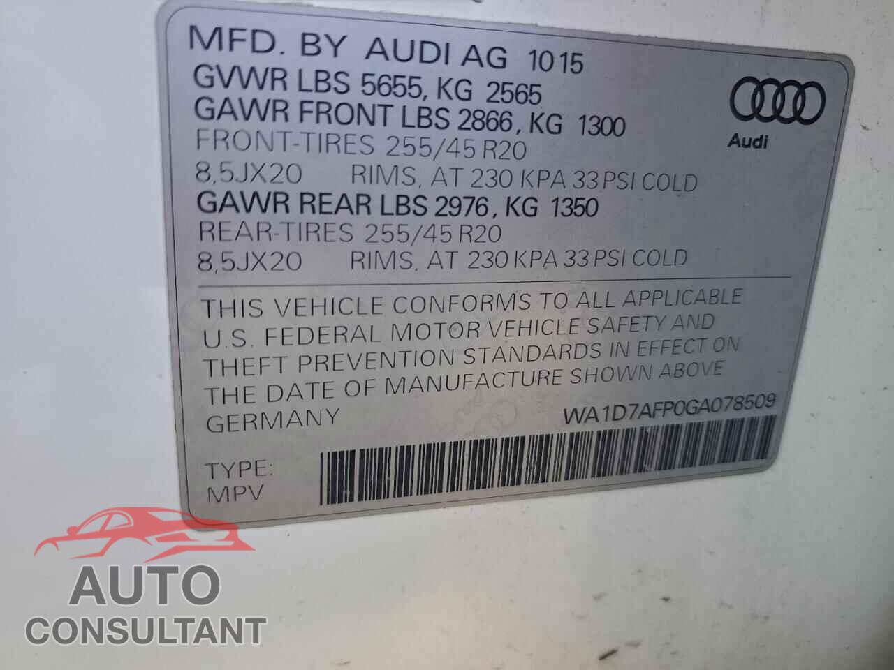AUDI Q5 2016 - WA1D7AFP0GA078509