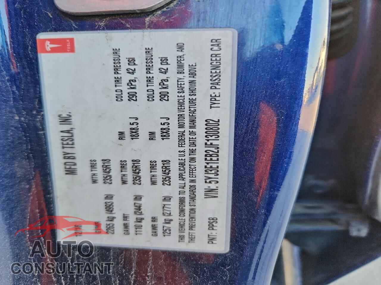 TESLA MODEL 3 2018 - 5YJ3E1EB2JF130802