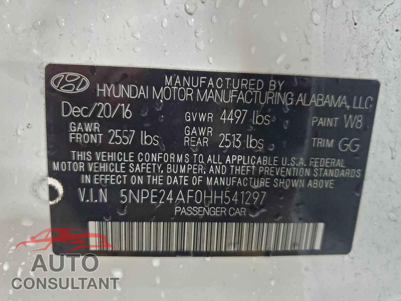 HYUNDAI SONATA 2017 - 5NPE24AF0HH541297