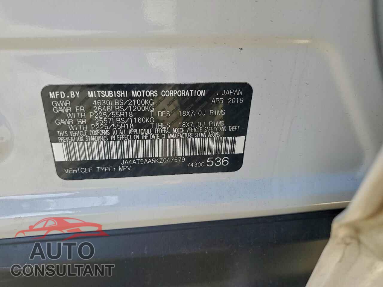 MITSUBISHI ECLIPSE 2019 - JA4AT5AA5KZ047579