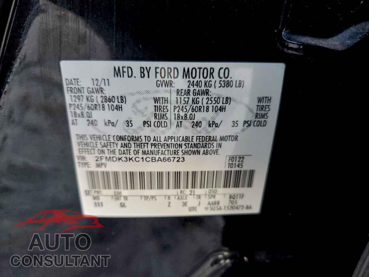 FORD EDGE 2012 - 2FMDK3KC1CBA66723