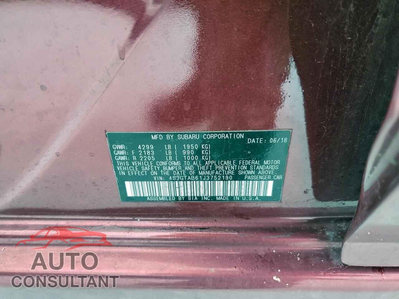 SUBARU IMPREZA 2018 - 4S3GTAB61J3752190
