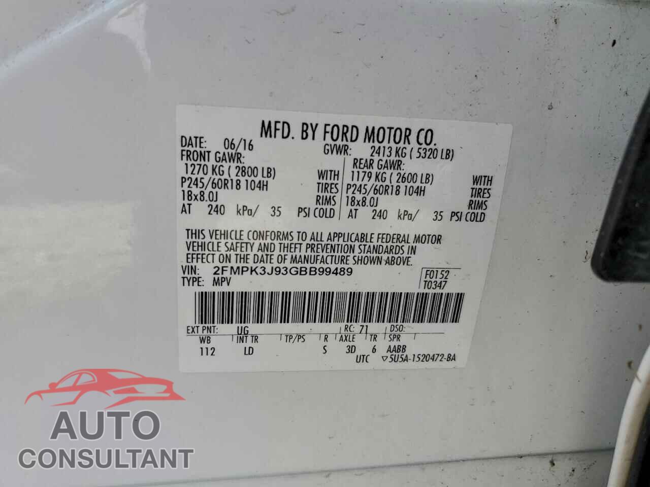 FORD EDGE 2016 - 2FMPK3J93GBB99489