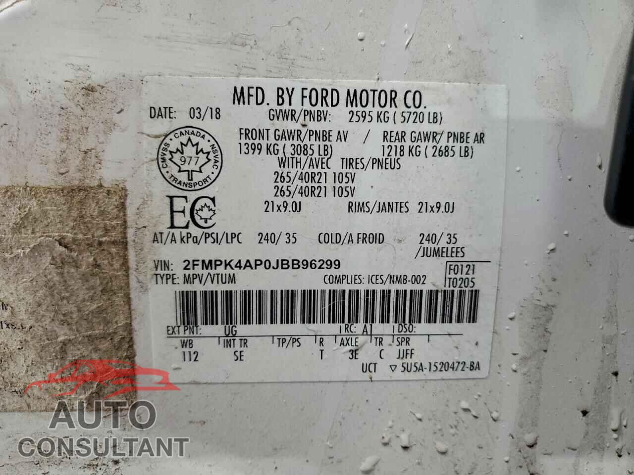 FORD EDGE 2018 - 2FMPK4AP0JBB96299