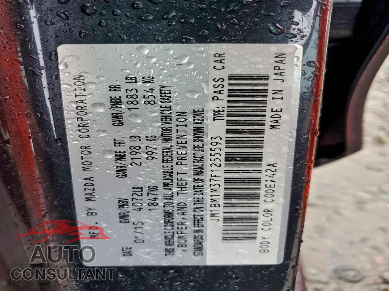 MAZDA 3 2015 - JM1BM1M37F1255593
