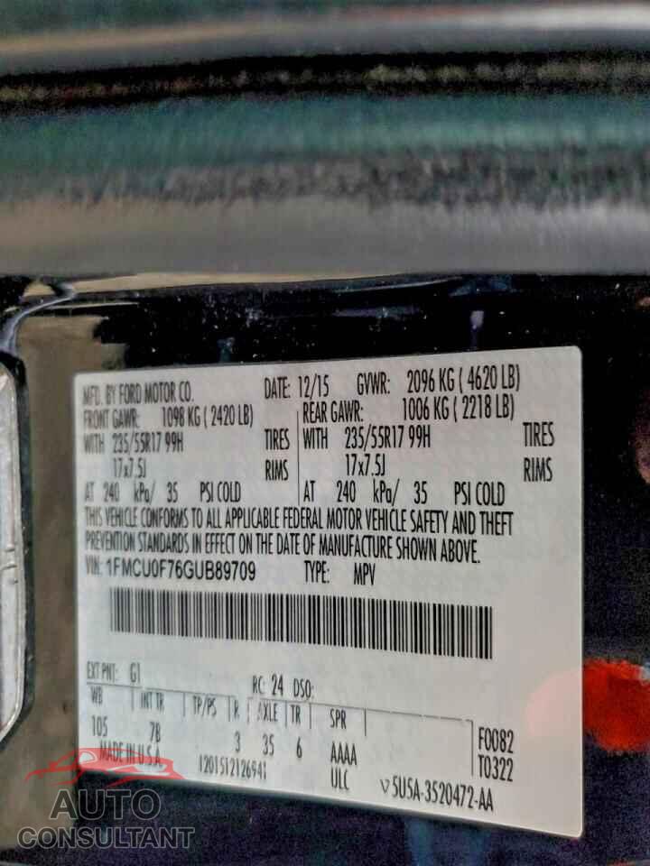 FORD ESCAPE 2016 - 1FMCU0F76GUB89709