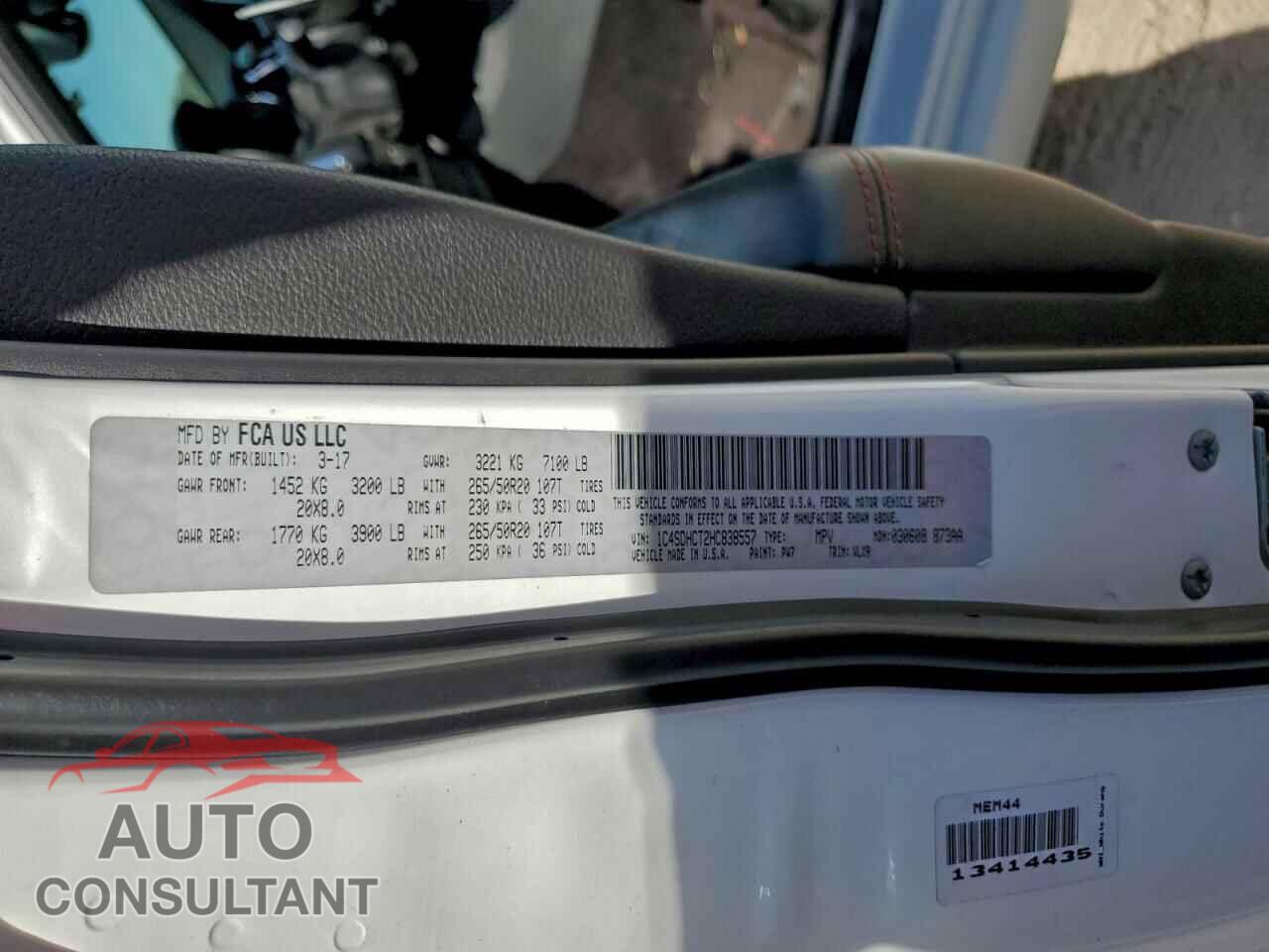 DODGE DURANGO 2017 - 1C4SDHCT2HC838557
