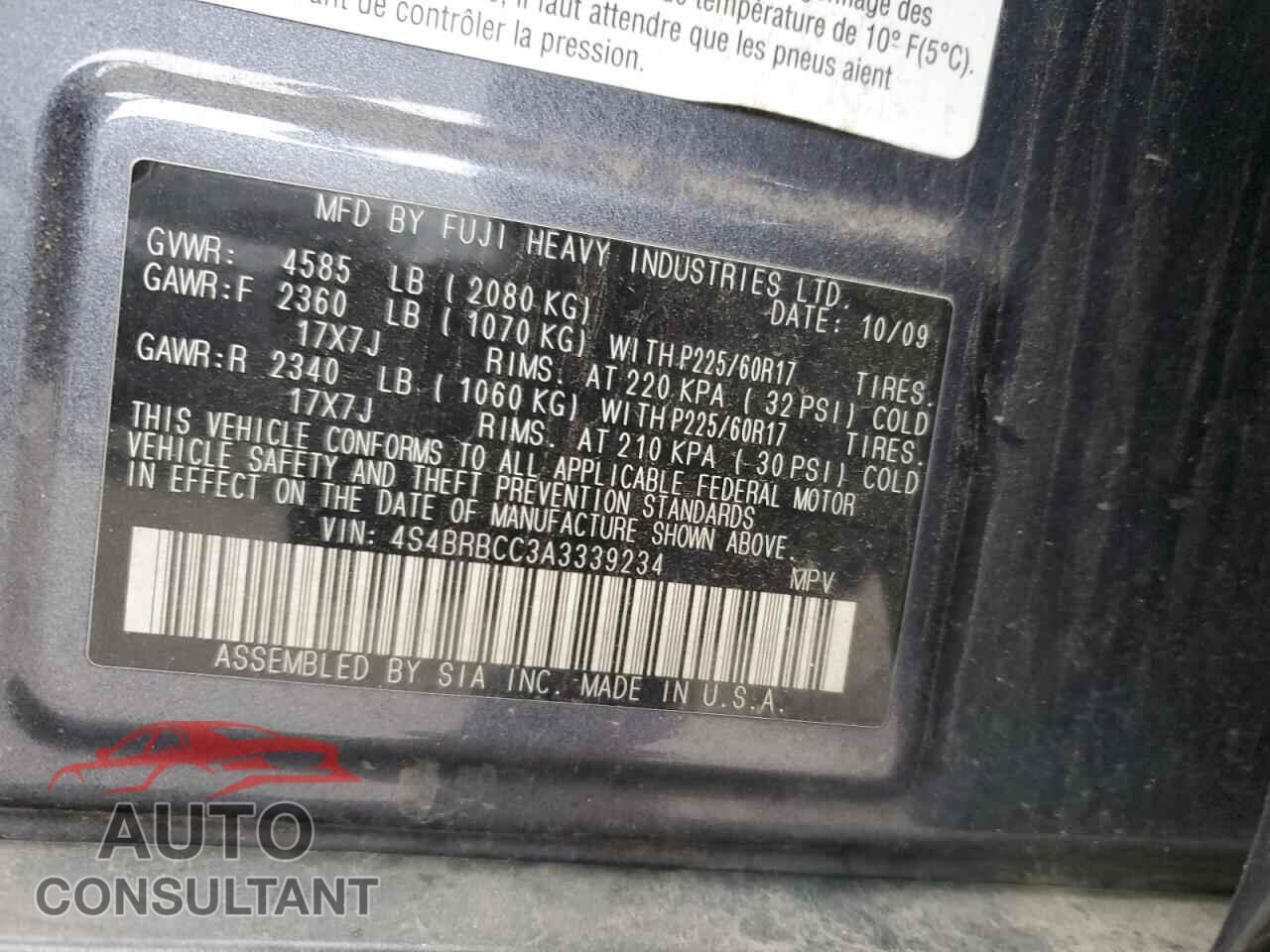 SUBARU OUTBACK 2010 - 4S4BRBCC3A3339234