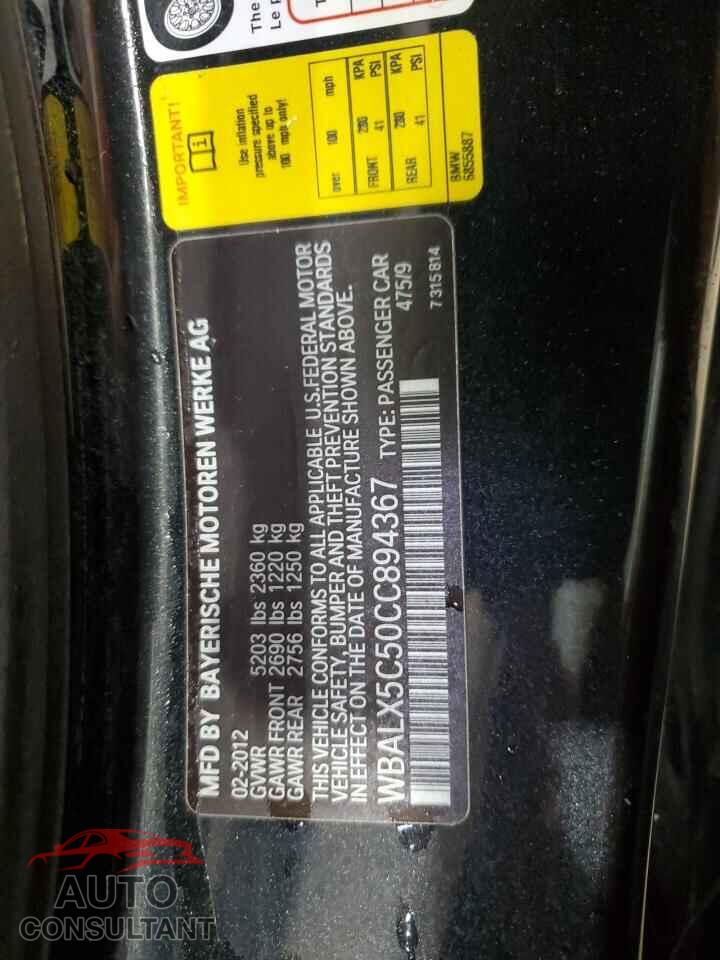 BMW 6 SERIES 2012 - WBALX5C50CC894367