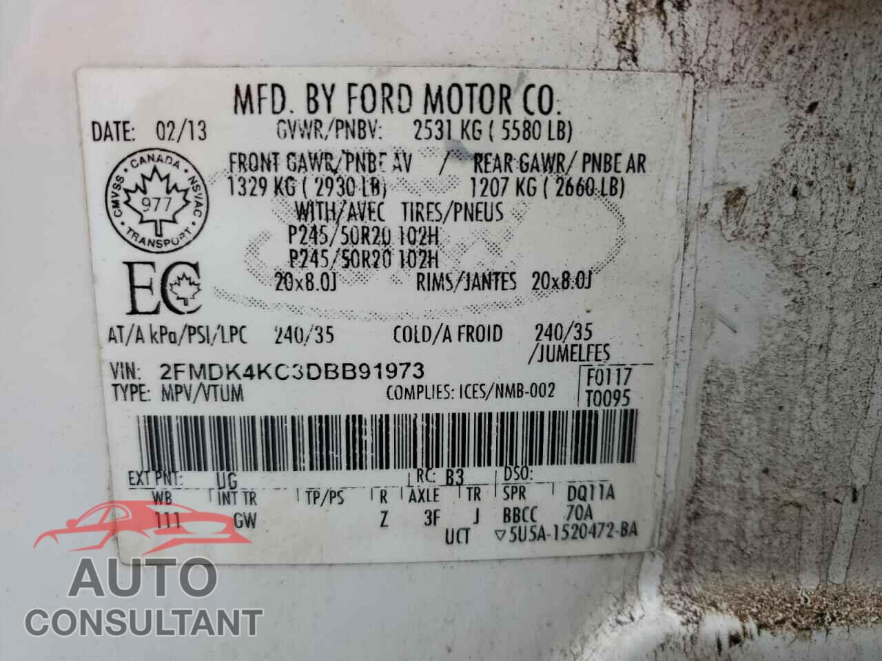 FORD EDGE 2013 - 2FMDK4KC3DBB91973