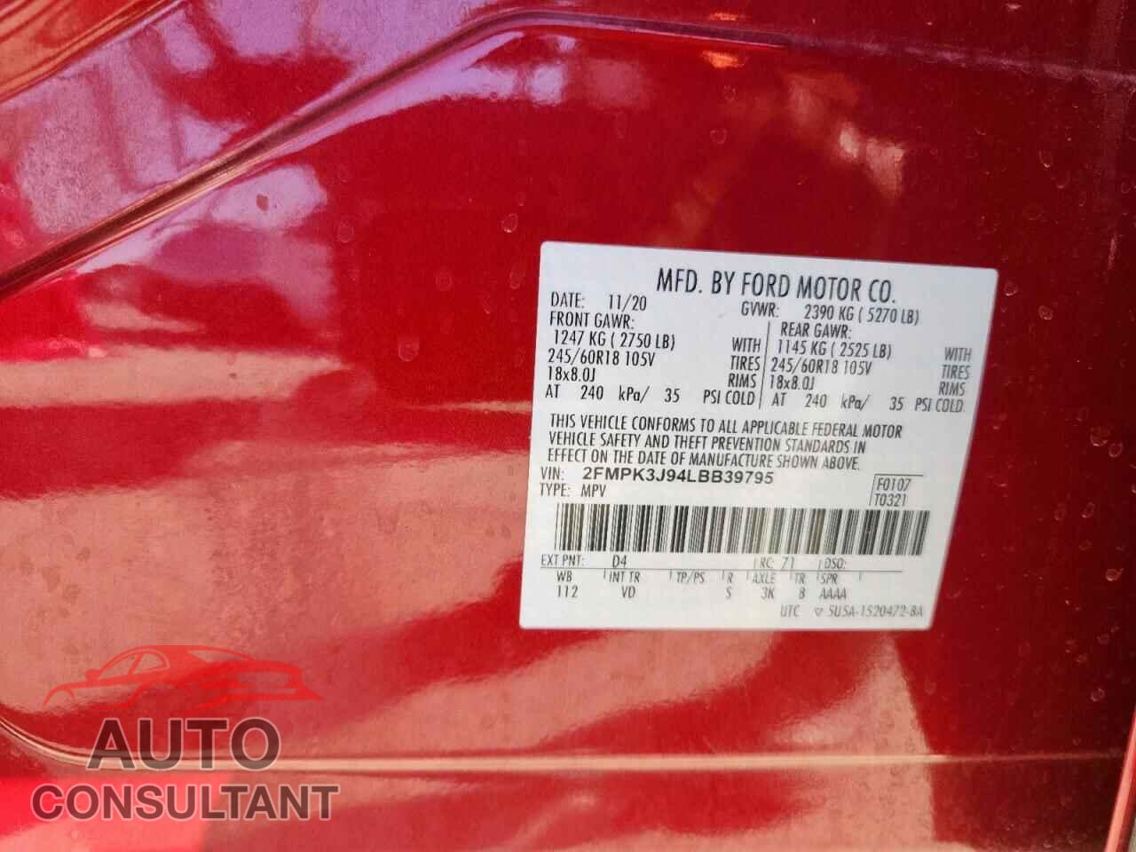 FORD EDGE 2020 - 2FMPK3J94LBB39795